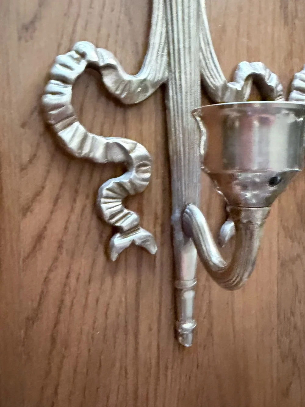 Gold brass Ribbon Torch Wall Sconces - Pair candle holders vintage